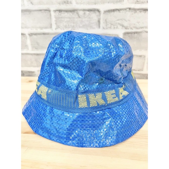 Ikea Knorva Plastic Bag Lined Bucket Hat Cap One Size Blue Official Y2K 90s VTG - Picture 2 of 5
